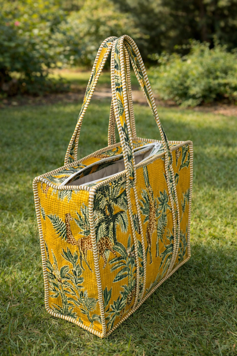 Yellow Tropical Printed Cotton Tote Bag | Reusable Eco-Friendly Shopping & Beach Bag