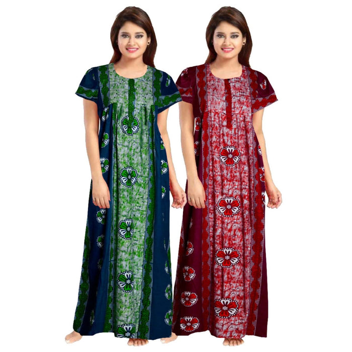 100% Pure Cotton Night Dress 2-Piece Maxi Set Casual Wear Nightgown Combo