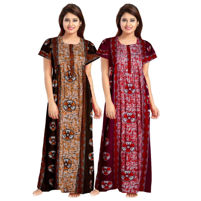 Marika Textiles presents a 2pc Set of Floral Print Cotton Nighties for Women in Maxi style