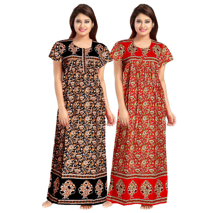 Marika Textiles presents a 2pc Set of Floral Print Cotton Maxi Night Dress for Women