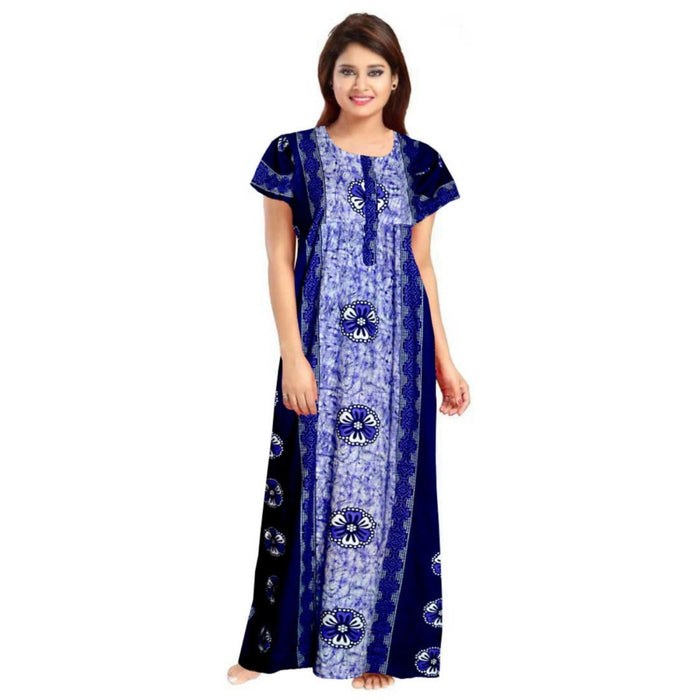 Women's Cotton Maxi Night Dress 2-Piece Combo Set with Floral Print