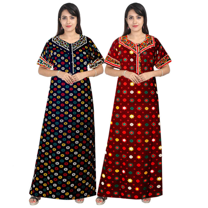 2-piece Cotton Women's Night Wear Maxi Dress Combo Set