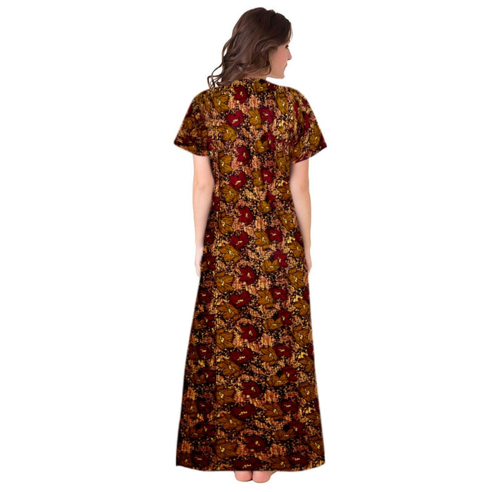 Women's Black & Brown Cotton Maxi Night Dress from Marika Textiles