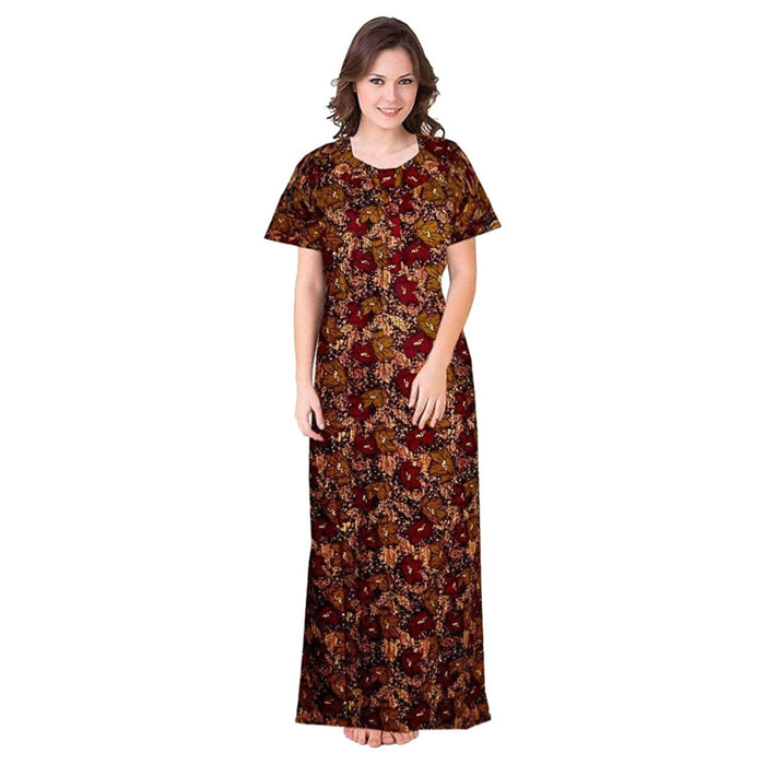 Women's Black & Brown Cotton Maxi Night Dress from Marika Textiles