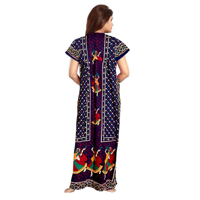 Red and Navy Blue Cotton Night Dress 2-Piece Maxi Set Women's Nighty Combo from Marika Textiles