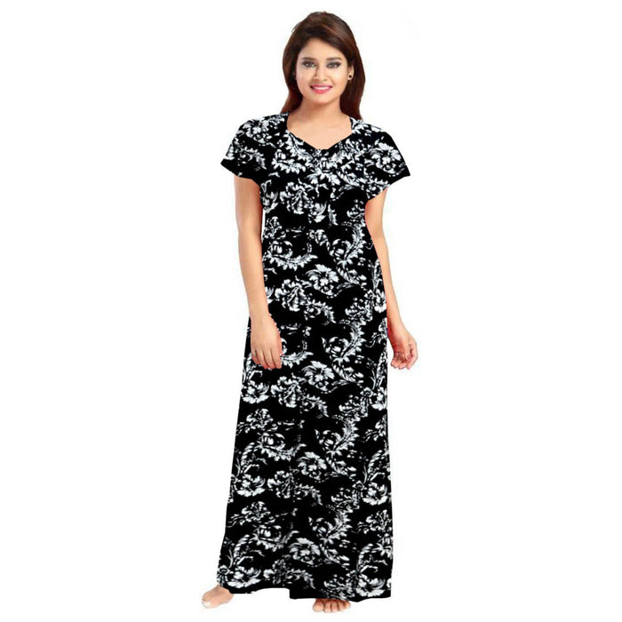 2-Piece Set of Free Size Cotton Women's Floral Print Maxi Night Dress