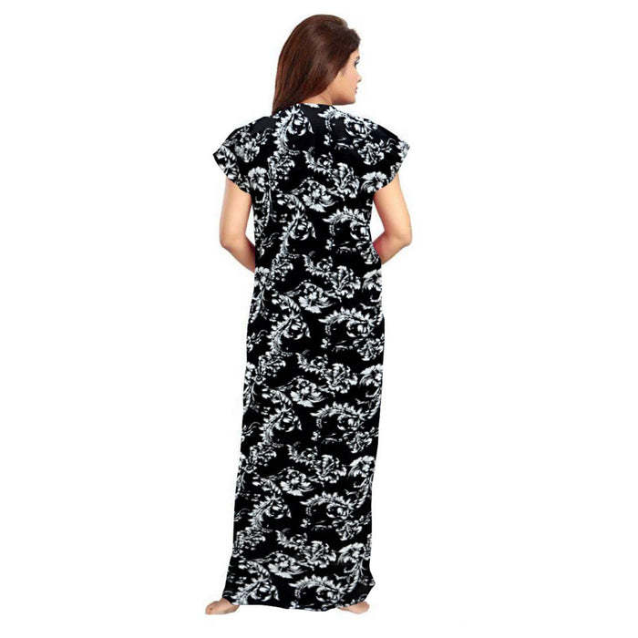 2-Piece Set of Free Size Cotton Women's Floral Print Maxi Night Dress