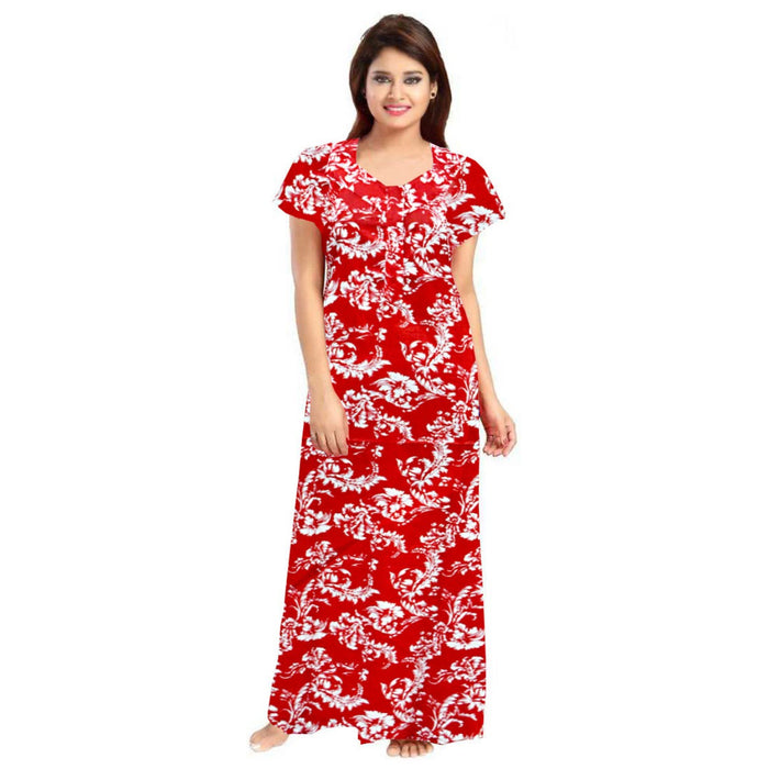 2-Piece Set of Red & Purple Cotton Maxi Night Dress Combo for Women from Marika Textiles