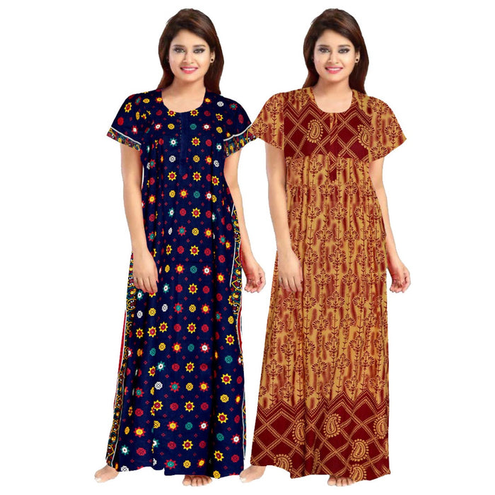 2-Piece Set of Free Size Women's Cotton Maxi Nighty from Marika Textiles