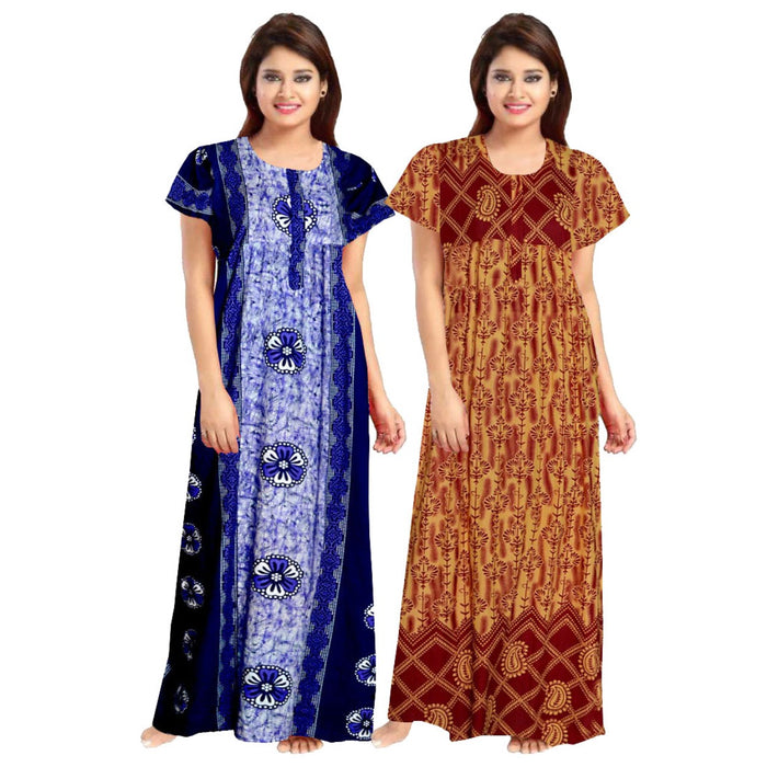 2pc Women's Cotton Nighty Set – Free Size Night Dress Combo