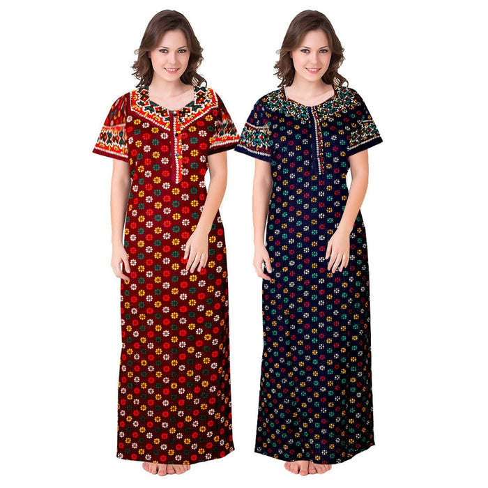 100% Cotton Women's Night Dress 2pc Maxies Combo Set