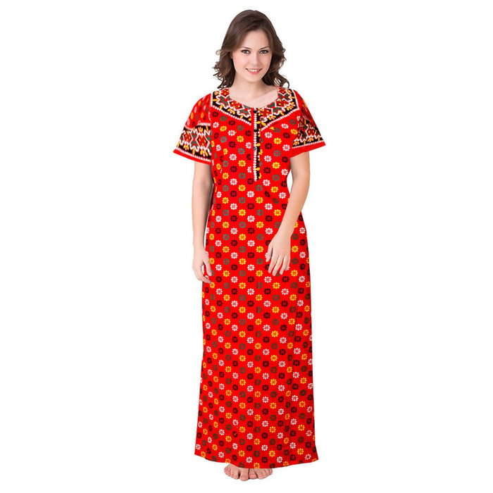 Red & Maroon Women's Nighty 2pc Cotton Night Wear Combo Set from Marika Textiles