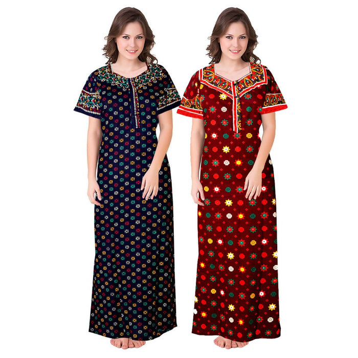 Indian Cotton Women's Maxi Night Dress 2pc Set from Marika Textiles