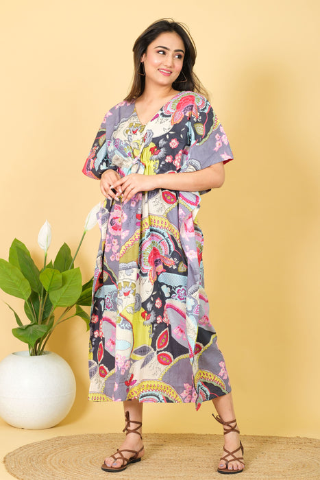 Floral print women's cotton kaftan, Indian caftan maxi dress, a perfect gift for her, from Marika Textiles