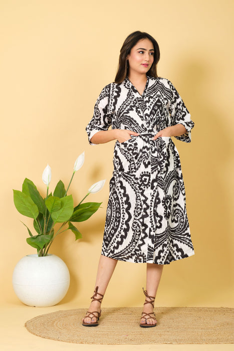 V-neck Cotton Bikini Cover-up Kimono Robe, 3/4 Sleeve Maxi from Marika Textiles