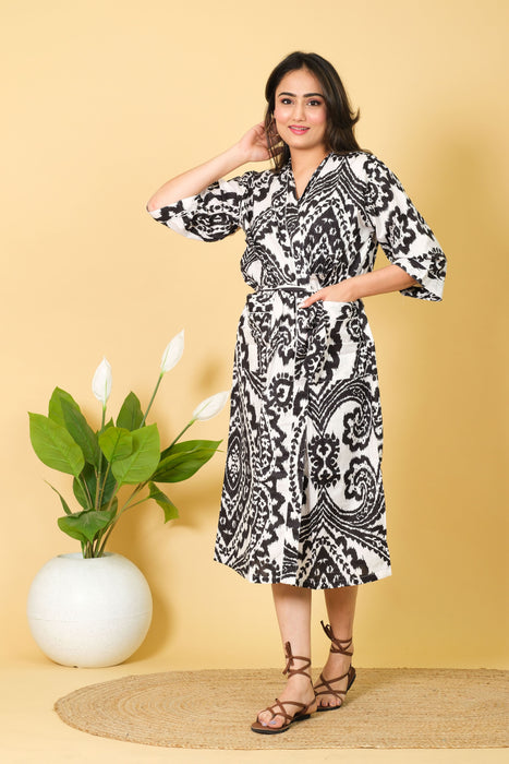 V-neck Cotton Bikini Cover-up Kimono Robe, 3/4 Sleeve Maxi from Marika Textiles