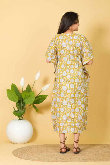 cotton kaftan maxi dress White Linen Kaftan Dress - Kaftan Maxi Dress, Long Sleeves & Pockets