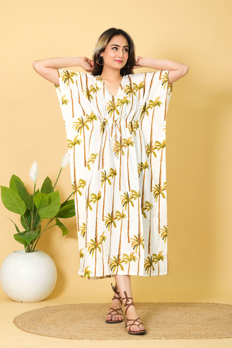 Women's Printed Kaftan Dress, Indian Soft & Pure Cotton Caftan, Loungewear Gown, Perfect Gift for Her