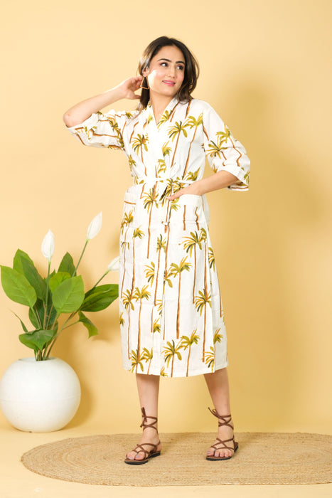 3/4 Sleeve Cotton Bathrobe from Marika Textiles, Indian Bikini Cover-up Party Wear Robe, Buy Online