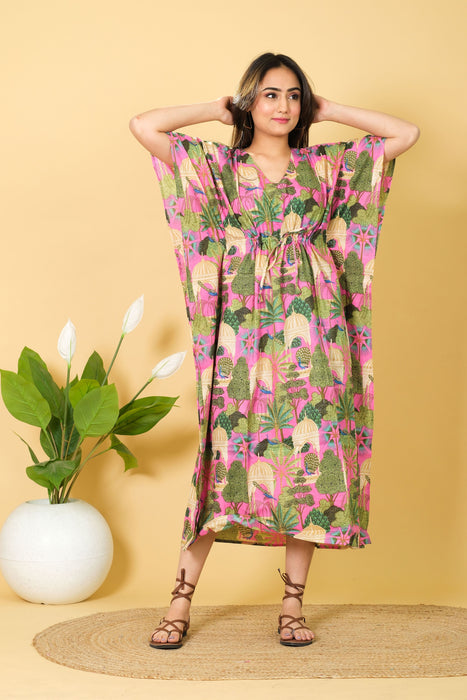 Buy Peacock Print Cotton Kaftan – Beach Maxi Dress at ₹770