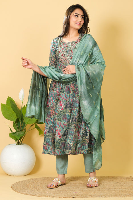 Marika Textiles 3/4 Sleeve Cotton Kurti Set with Dupatta - Round Neck Party Wear Dress