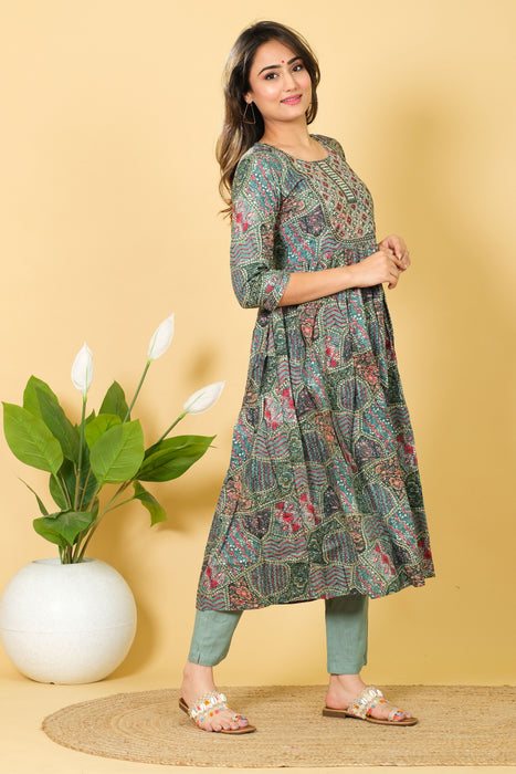 Marika Textiles 3/4 Sleeve Cotton Kurti Set with Dupatta - Round Neck Party Wear Dress