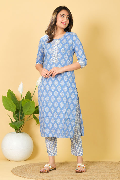 Printed Blue & White Cotton Salwar Suit Kurtis from Marika Textiles - Perfect Gift for Her