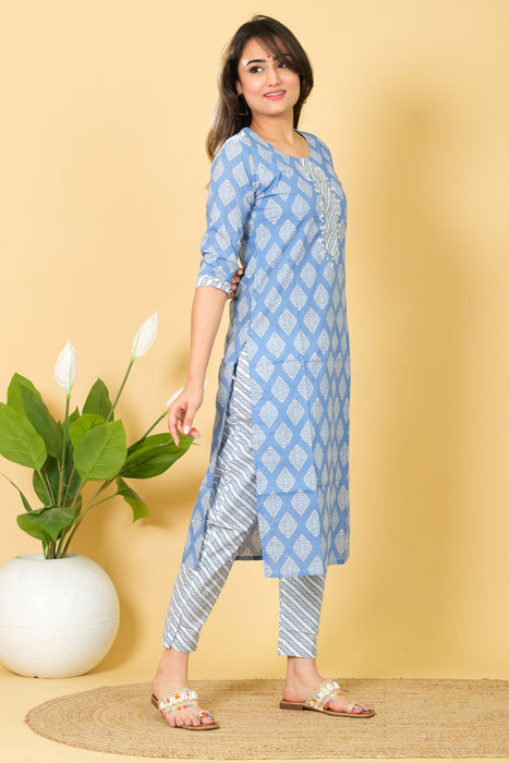 Printed Blue & White Cotton Salwar Suit Kurtis from Marika Textiles - Perfect Gift for Her