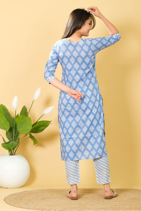 Printed Blue & White Cotton Salwar Suit Kurtis from Marika Textiles - Perfect Gift for Her