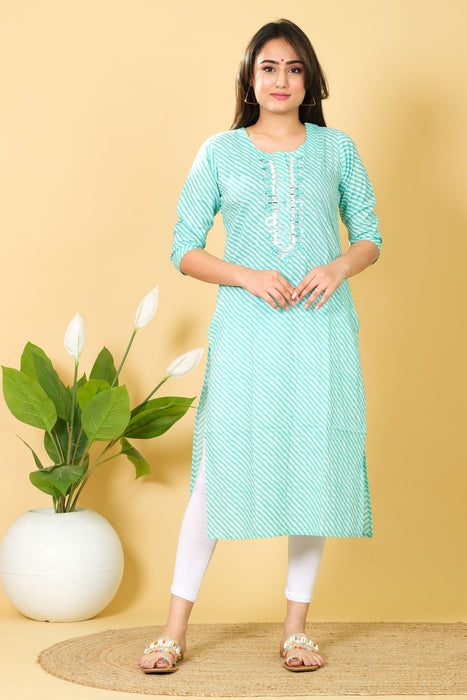 Cotton Party Wear Kurti Set Mint Green & White Top Bottom Set Girls Wear Dress