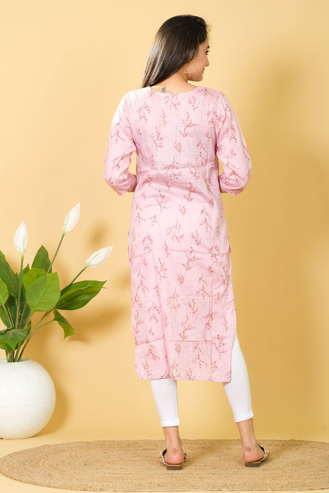 Casual Wear Cotton Pink Color Kurti - 3/4 Sleeve Indian Kurti Dress