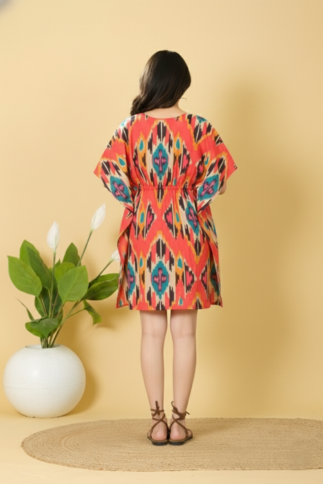 One Size Orange Cotton Kaftan Gown for Women from Marika Textiles