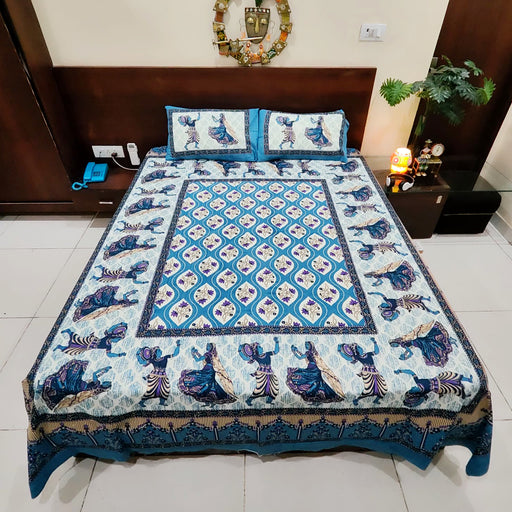 Buy Sanganeri Print Cotton Bedsheet with 2 Pillow Cover | Queen Size Bedspread