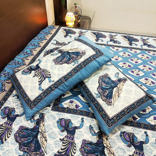 Buy Sanganeri Print Cotton Bedsheet with 2 Pillow Cover | Queen Size Bedspread