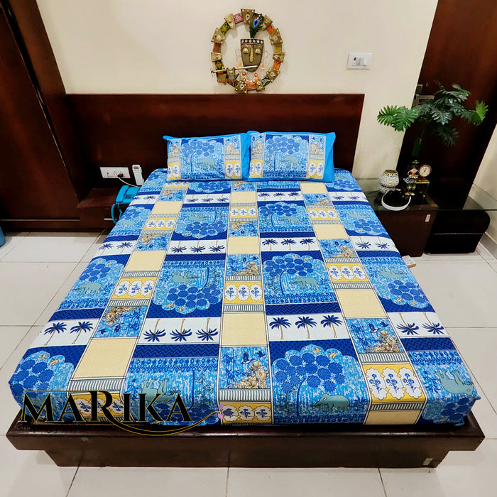 Buy Now Floral Print Turquoise Blue Colour Cotton Bedsheet | Indian Bedsheet