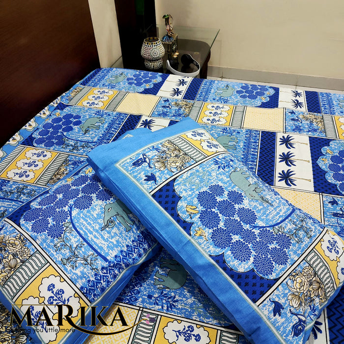 Buy Now Floral Print Turquoise Blue Colour Cotton Bedsheet | Indian Bedsheet