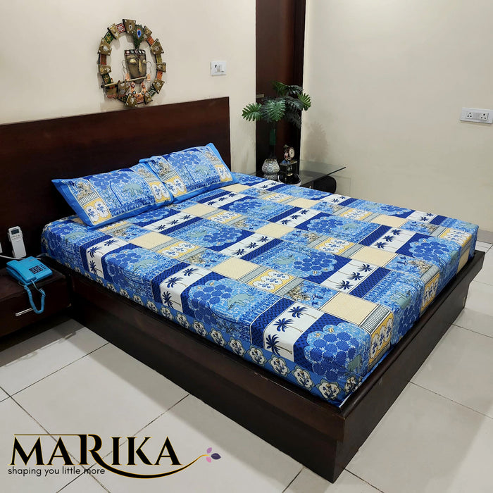 Buy Now Floral Print Turquoise Blue Colour Cotton Bedsheet | Indian Bedsheet