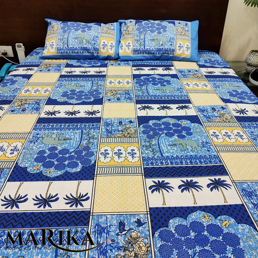 Buy Now Floral Print Turquoise Blue Colour Cotton Bedsheet | Indian Bedsheet