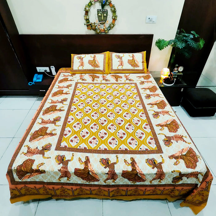 Best Sanganeri Print Pure Cotton Queen Size Bedsheet with 2 Pillow Covers | Buy online