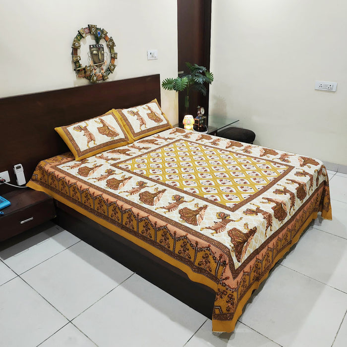 Best Sanganeri Print Pure Cotton Queen Size Bedsheet with 2 Pillow Covers | Buy online