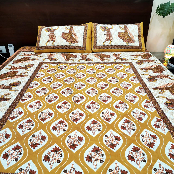 Best Sanganeri Print Pure Cotton Queen Size Bedsheet with 2 Pillow Covers | Buy online