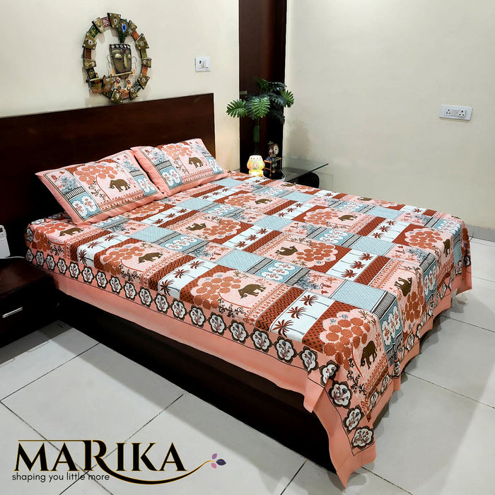 Cotton Bedsheet with 2 Pillow Cover Buy Online Bedsheet | Peach Colour