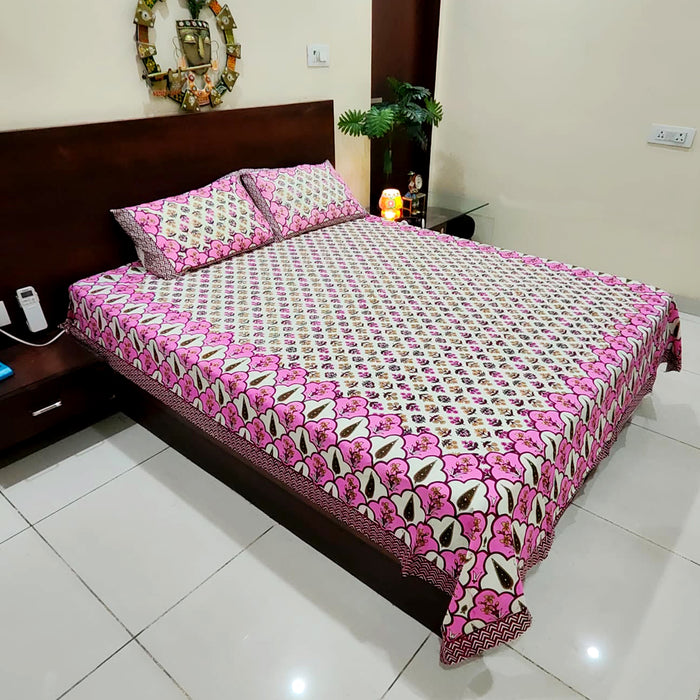 Leaf Print Pure Cotton Bedsheet Queen Size Bedsheet | Buy Now 