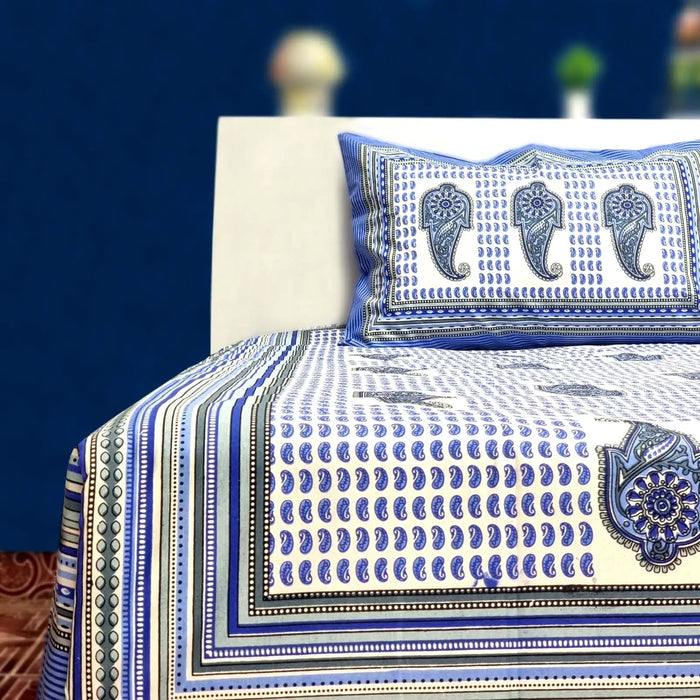 Rajasthani Paisley Design Bedsheet with Set Of 2 Pillow Cover Ethnic Bedsheet for Your Bed