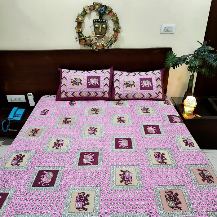 Pink Colour Animal Print Bedsheet Free 2 Pillow Covers | Buy Today