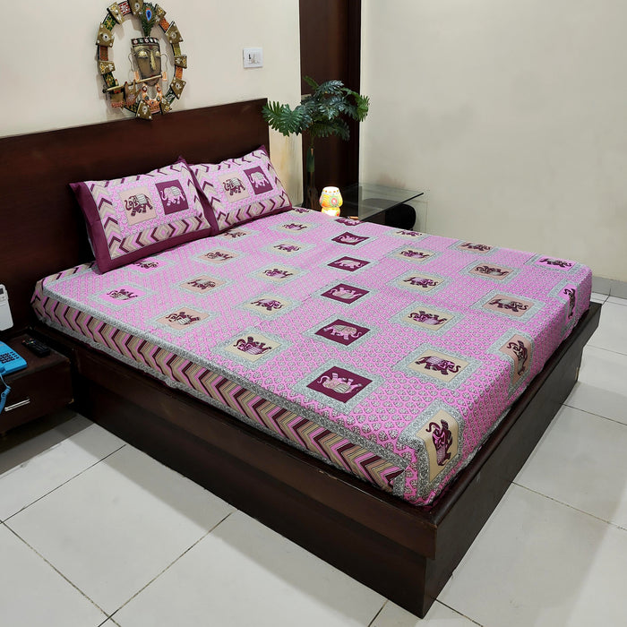 Pink Colour Animal Print Bedsheet Free 2 Pillow Covers | Buy Today