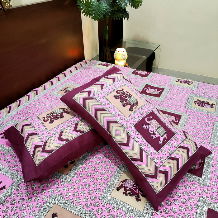 Pink Colour Animal Print Bedsheet Free 2 Pillow Covers | Buy Today