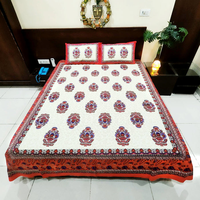 Beutifull Red Floral Print King Size Bed Sheet With Pillow Cover Set | Shop NowBeutifull Red Colour Floral Print King Size Bed Sheet With Pillow Cover Set | Shop Now