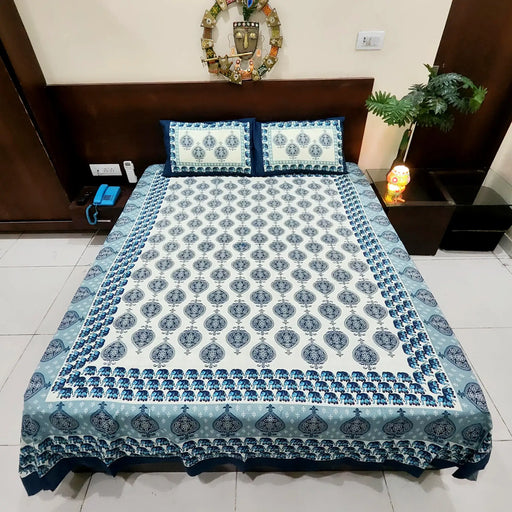 Geometric Print Pure Cotton Bedsheet Queen Size Bedspread Indian Coverlet | Buy Bedsheet