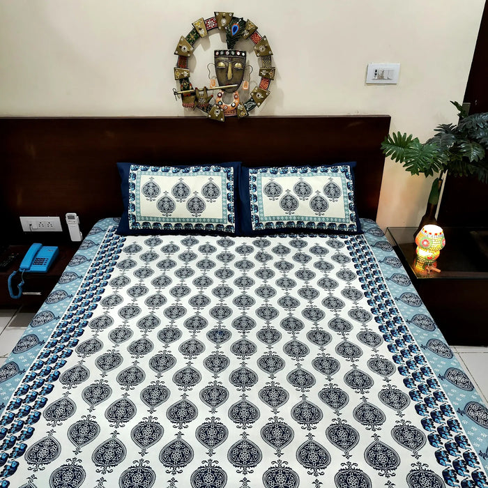 Geometric Print Pure Cotton Bedsheet Queen Size Bedspread Indian Coverlet | Buy Bedsheet